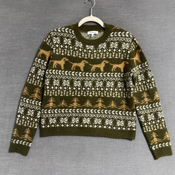 Heartloom Sweaters - Heartloom Fair Isle Sweater XS Green Dog Nordic Snowflake Forest Knit Winter